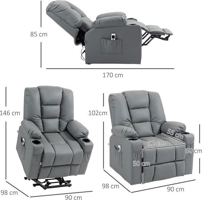 Produktbild Swisshandel24 Relaxsessel Aufstehhilfe elektrisch Fernsehsessel USB Massagesessel Fernbedienung Rollen Grau