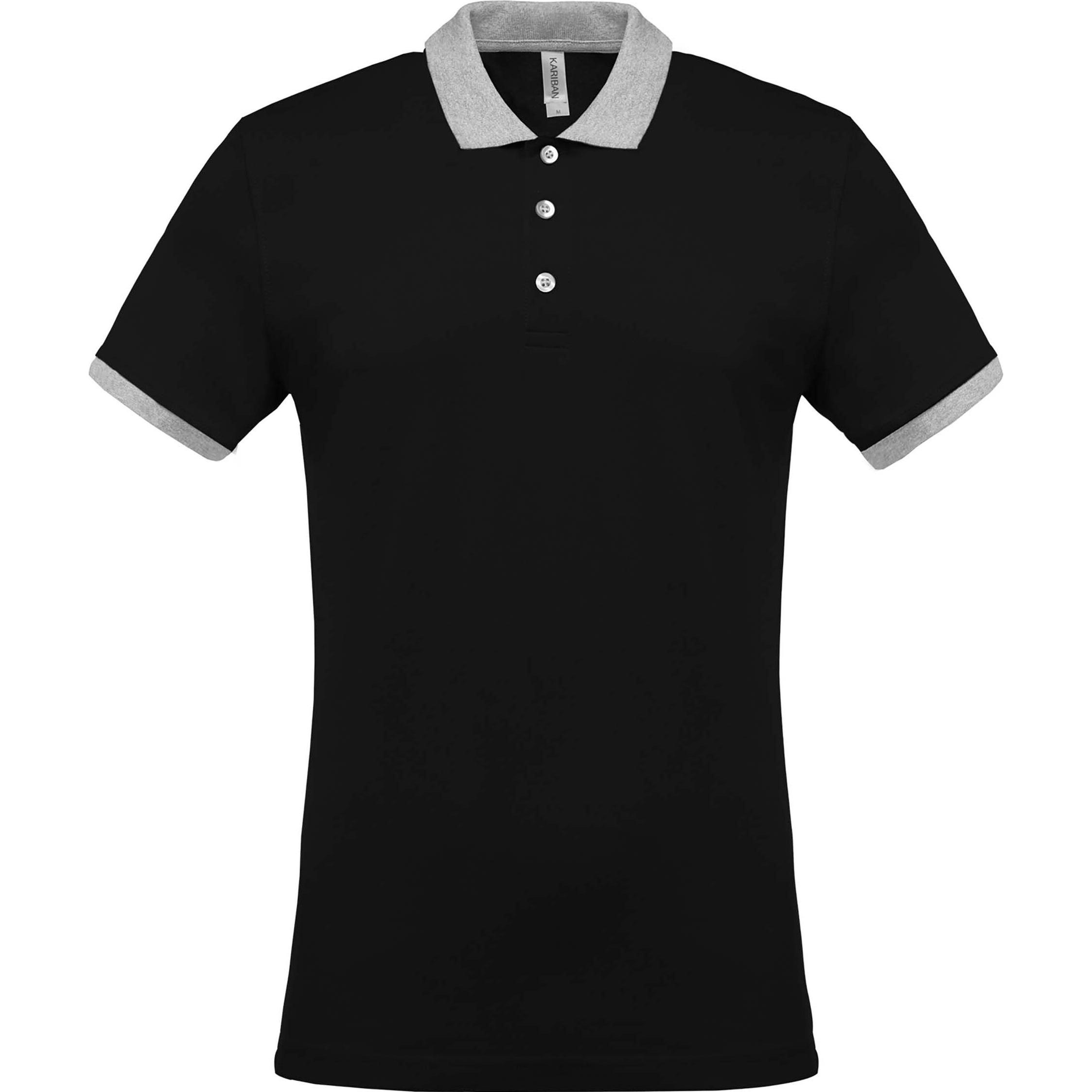 Kariban, Herren, Shirt, mélange piqué bicolore, Schwarz, Grau, (XXL)