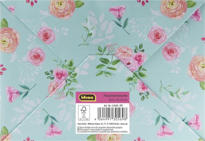 Produktbild Idena Flaschentasche Blumen Kraftpapier 140g/m² blau 12,5x35x9cm