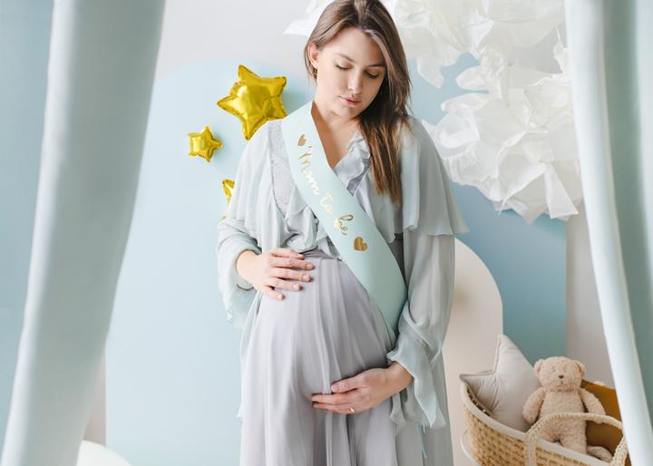 Actual product image Partydeco Sash Mom to be, light tiffany blue, 75 cm (1 pkt / 1 pc.) (1 Piece)
