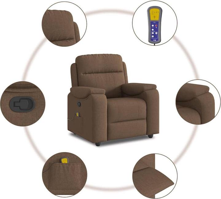 Immagine prodotto vidaXL Poltrona massaggiante in tessuto marrone Poltrona TV massaggiante Poltrona con funzione di massaggio