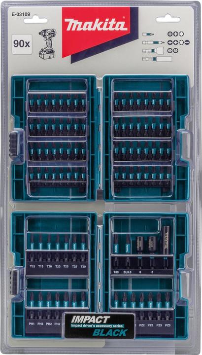 Produktbild Makita Impact Black-Bit-Set (Kreuz Phillips PH M2, Kreuz Phillips PH M3, Kreuz Pozidriv PZ M2, Kreuz Pozidriv PZ M3, Innensechsrund TX M20, Innensechsrund TX M30)