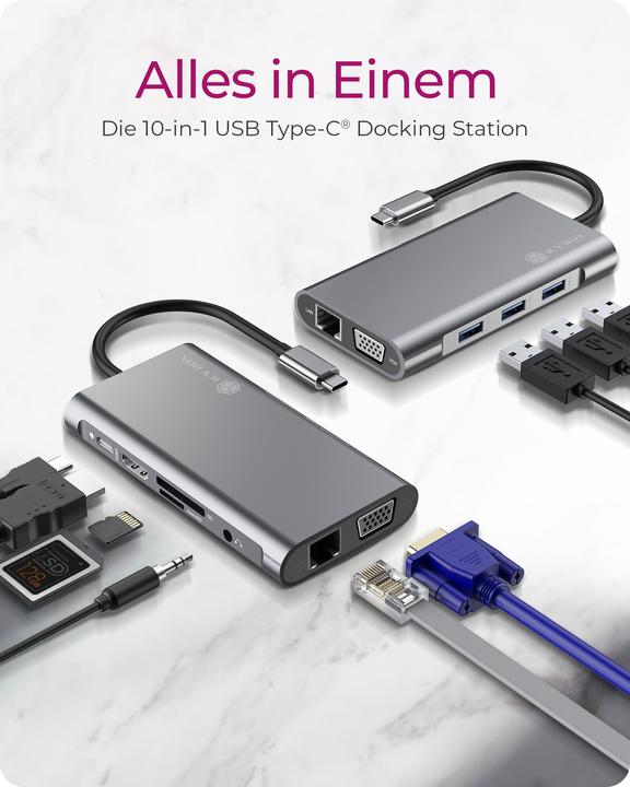 Produktbild Icy Box IB-DK4040-CPD - USB Type-C mini Dock PD (USB-C, 10 Ports)