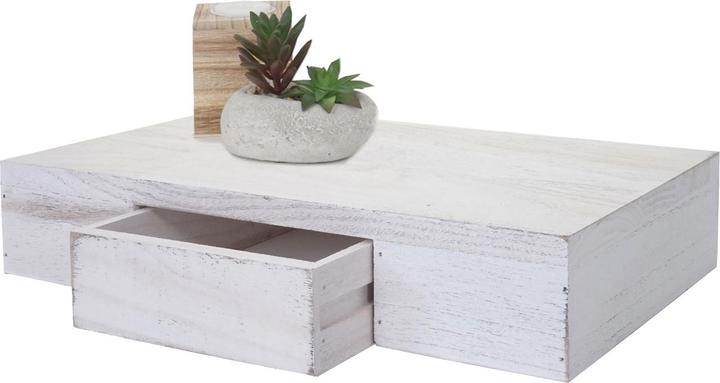 Immagine prodotto Mendler Mensola da parete Oise, mensola sospesa con cassetto, 40 cm - bianco shabby (40 x 25 x 8 cm)