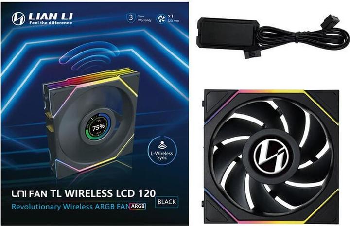 Produktbild Lian-Li UNI FAN TL Wireless LCD Lüfter, ARGB, PWM - 120 mm, schwarz (120 mm, 1 x)