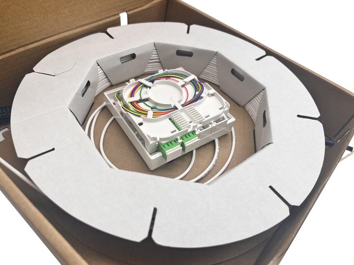 Actual product image Helos FTTH connection set, pre-assembled with LC-APC connectors on both sides, 50m (U/FTP, CAT6e, 50 m)