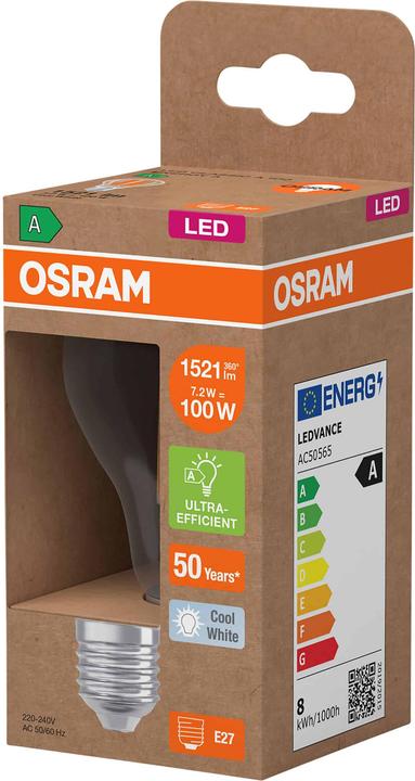 Image du produit Osram Lampe LED classe d'efficacité A filament CLASSIC 7.2W 840 claire E27 1521lm 4000K blanc neutre (E27, 1521 lm, 6x)