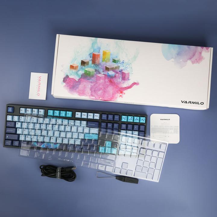 Actual product image Varmilo VEA108 Aurora Gaming Keyboard, MX-Brown, white LED - US Layout (US, Cable)
