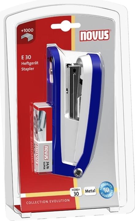 Actual product image Novus Stapler E30 blue/grey blister (30 Sheets)