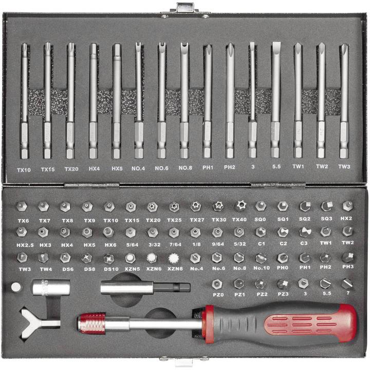 Produktbild Toolcraft Bit-Set (TX6-TX40, C1/C2/C3, SQ 0/01/02/03, TW1, TW2, TW4, TS 6/8/10, XZN 5/6/8, 4-10, PH0, PH2, PH3, PZ0, PZ1, PZ2, TW3, Schlitz 3/5.5/7, Tri-Wing 1", Tri-Wing 2", Tri-Wing 3", Klauenschlüssel 4/6/8, PH1, TX10, TX15, TX20, PZ3, Innensechskant 4/5)