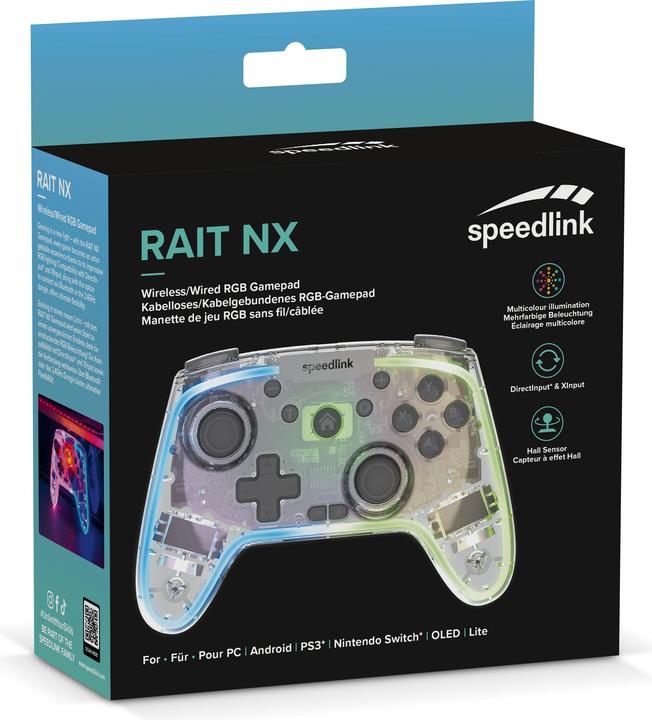 Produktbild Speedlink RAIT NX RGB Gamepad - Wireless/Wired - for PC/Android/Switch OLED/Lite, clear transparent (Android, PC, Switch Lite, Switch OLED)