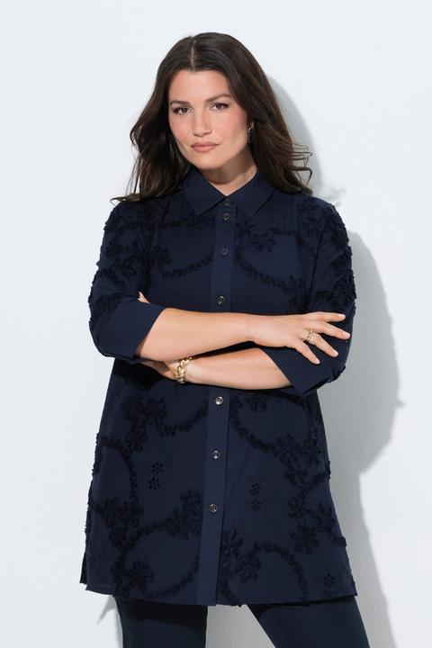 Immagine prodotto Ulla Popken Blusa lunga con ricami, collo da camicia e maniche a 3/4 (50, 52)