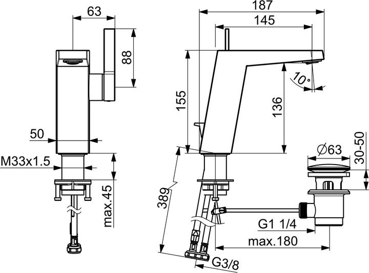 Actual product image Hansa Hansaloft basin mixer, side operated, with drain set, projection: 146 mm, 57552203