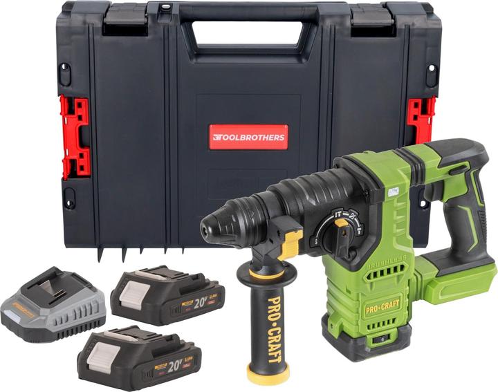 Produktbild Procraft PHA30bb Akku Bohrhammer 20 V 2,8 J SDS plus Brushless + 2x Akku 2,0 Ah + Ladegerät + RHINO