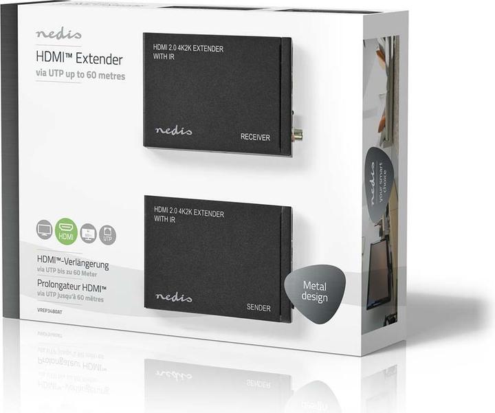 Actual product image Nedis VREP3480AT HDMI ™ Extender Over CAT6 Up to 60.0 m 4K@60Hz 18 Gbps Metal Anthracite (0.06 m)