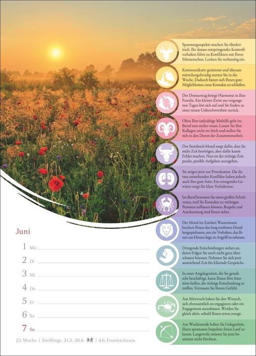 Produktbild Harenberg Horoskope Wochenkalender 2026 - Wochenkalender mit Prognosen für alle Sternzeichen