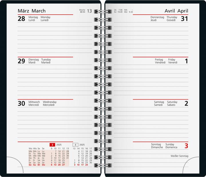 Produktbild Rido Taschenkalender-Ersatzeinlage Modell int. 8,7x15,3cm 1 Woche/2 Seiten 2025 (Deutsch)