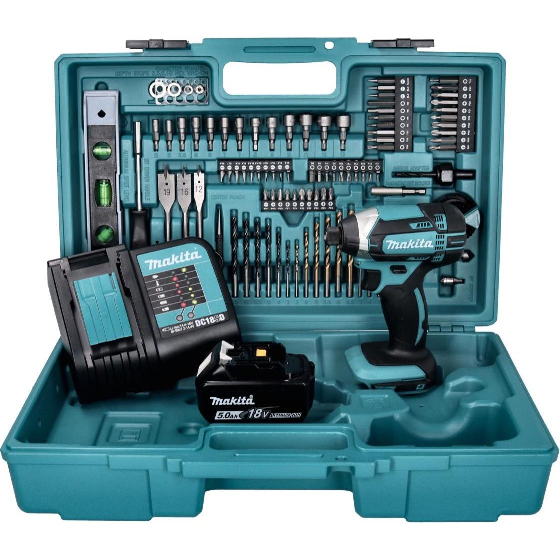 Thumbnail - Makita, Bohrmaschine + Akkuschrauber, DTD 152 STX5 Akku Schlagschrauber 18 V 165 Nm + 1x Akku 5,0 Ah + Ladegerät + 101 t...
