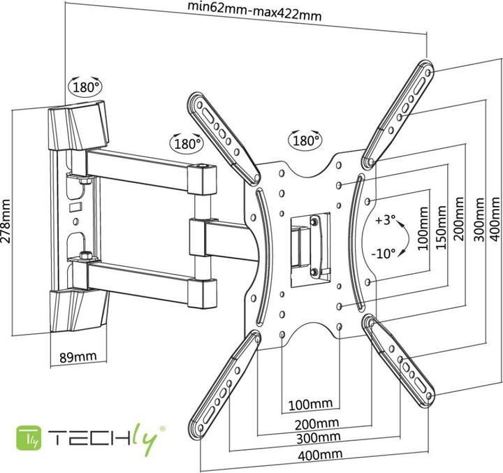 Produktbild Techly Klammer für LCD-Display - Schwarz - Bildschirmgrösse: 81.3-139.7 cm (32"-55") (Wand, 30 kg, 32" - 55")