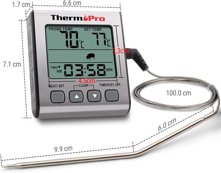 ThermoPro Digitales Grill- und Bratenthermometer mit Timer
