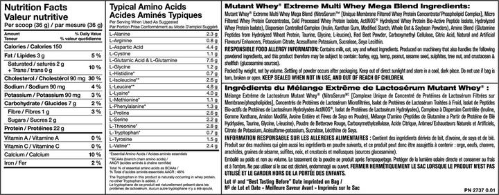 Nährwerte und Zutaten Mutant Whey (4540g Beutel) (Triple Chocolate, 4540.10 g)