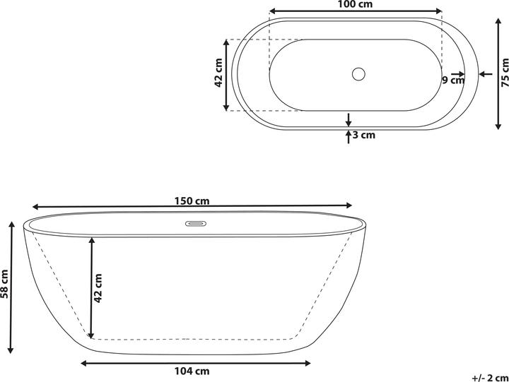 Actual product image Beliani Bath tub free-standing white oval 150 x 75 cm NEVIS (160 l, 150 cm, 75 cm)