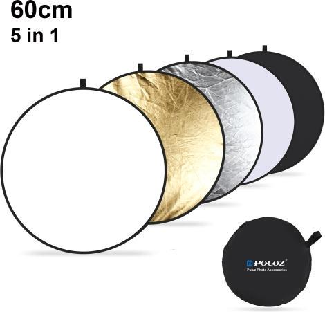 Puluz 60cm 5 in 1 (Silver / Translucent / Gold / White / Black) Folding Photo Studio Reflector Board