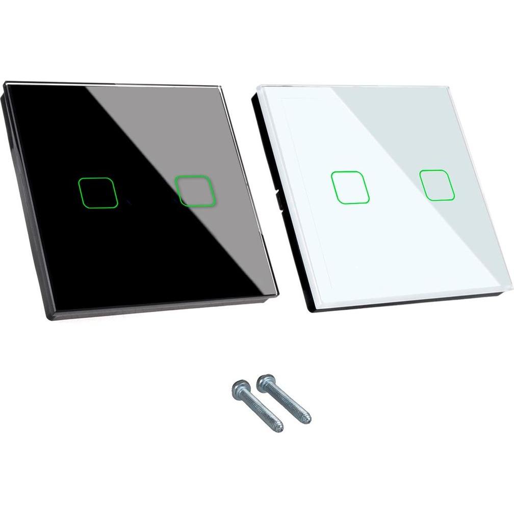 Maclean, Tischlampe, Smart WiFi 2-fach Touch-Lichtschalter kompatibel mit Tuya APP Wallschalter Glassschalter mit farbwe...