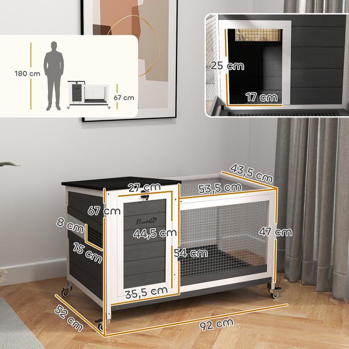 Actual product image PawHut Kaninchenstall Tannenholz, Stahl Dunkelgrau