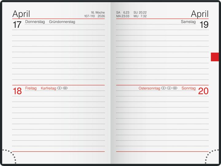 Produktbild rido/id 7016288906 | Taschenkalender Mod. Industrie II 2026 | A7, Leder, schwarz (A7, Monatsübersicht 1 Seite)