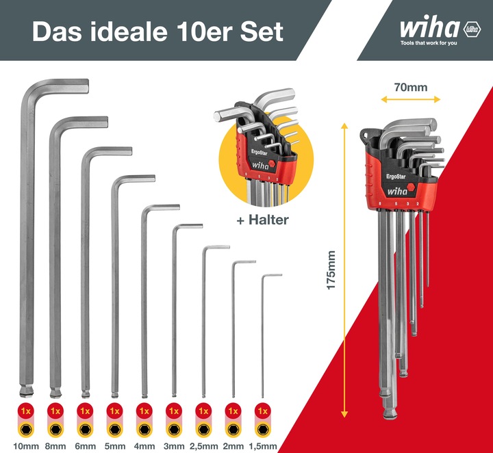 Actual product image Wiha Hex key set in ErgoStar holder 9 pcs hexagon socket spanner Hexagon spanner