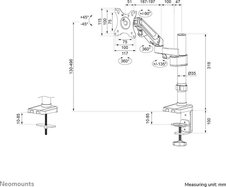 Actual product image Neomounts Desk Pole Mount (Table, 27", 7 kg)