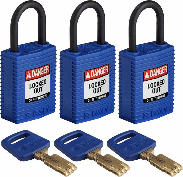 Immagine prodotto Brady Safekey Lucchetto di sicurezza compatto in nylon con grillo in nylon, blu, altezza grillo 25 mm