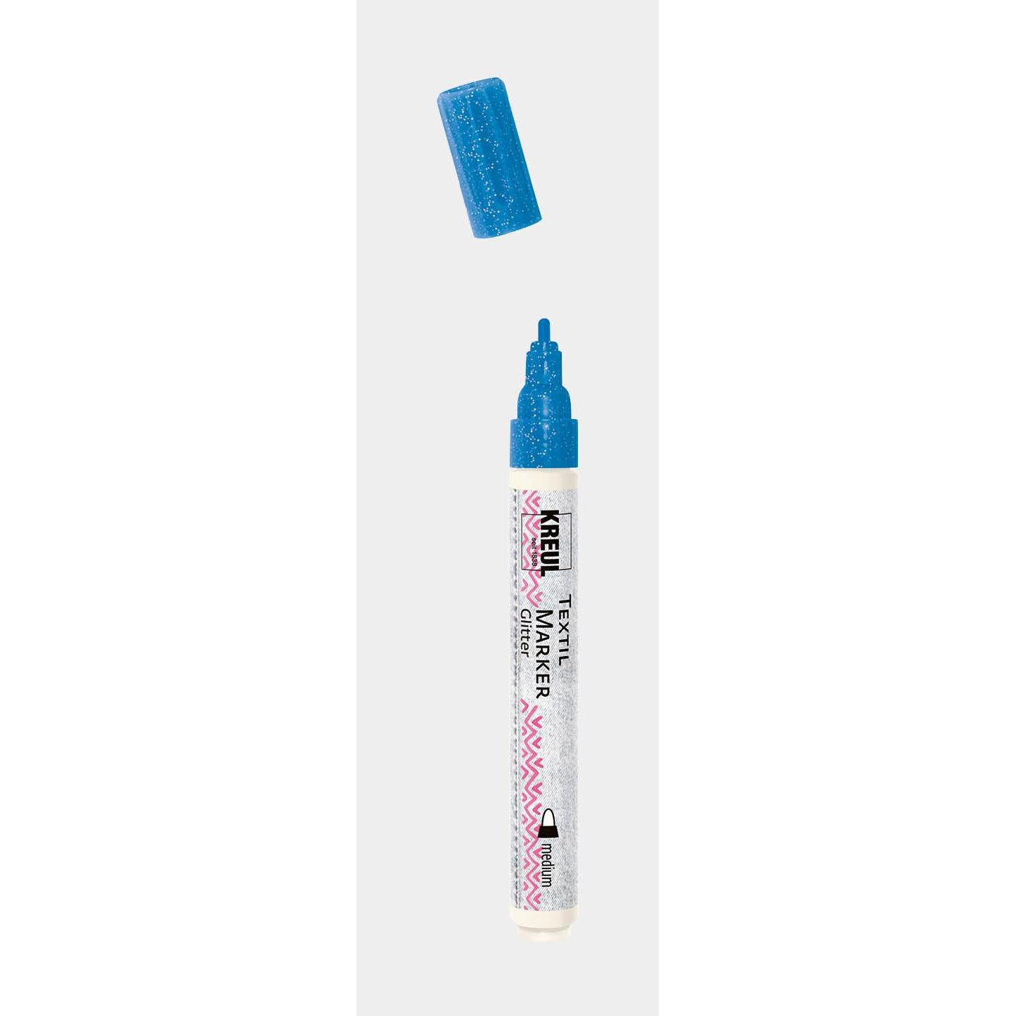 Kreul, Marker, Stoffmalstift, Textilmarker Javana texi mäx Glitter für helle und dunkle Stoffe (Blau, 4 mm)