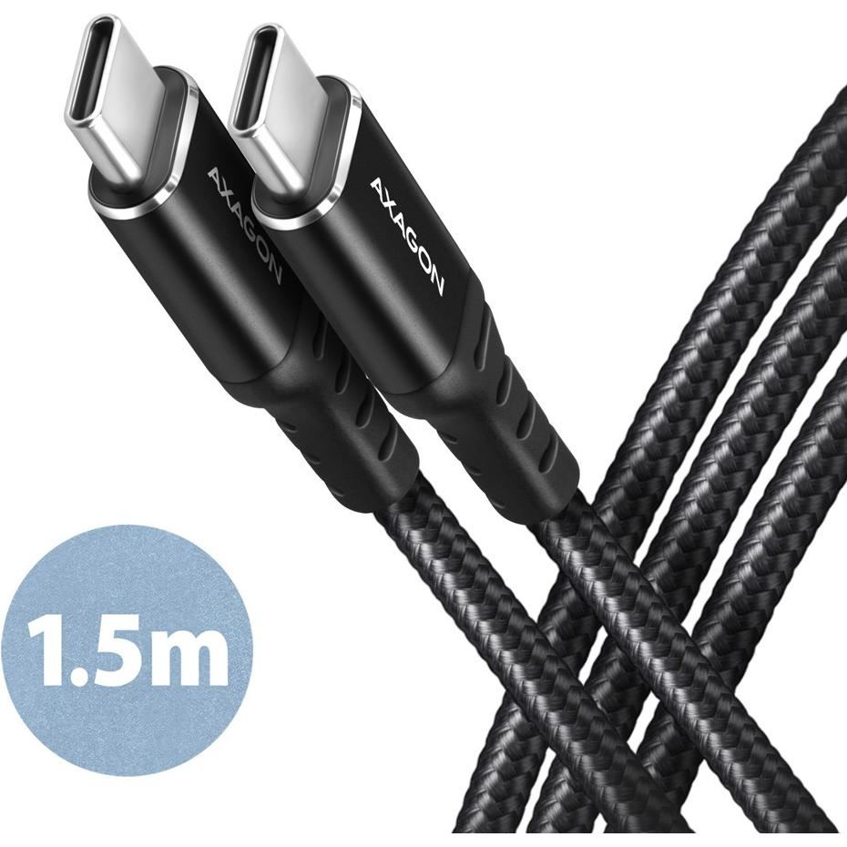 Axagon BUCM-CM10AB USB-C zu USB-C 2.0 Kabel, 1,5m, PD 60W, 3A, geflochten - schwarz (1.50 m, USB 2.0), USB Kabel