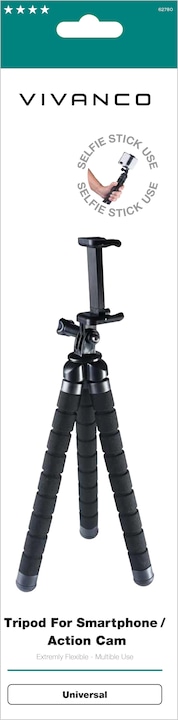 Produktbild Vivanco Flexibles Stativ fuer Smartphones und Aktion Cams, schwarz
