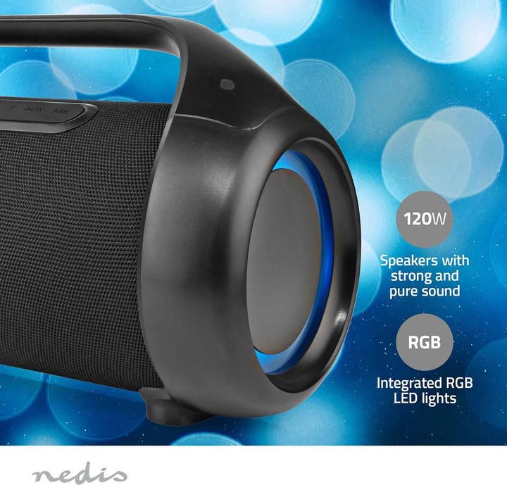 Produktbild Nedis Party Boombox 120W, 9,5h Akku/Bluetooth/ TWS/ RGB (9.50 h, Batteriebetrieb)