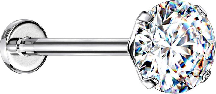Image du produit Star Piercing Labret Micro Threadless argenté avec cristal serti d'argent (Acier chirurgical 316L)