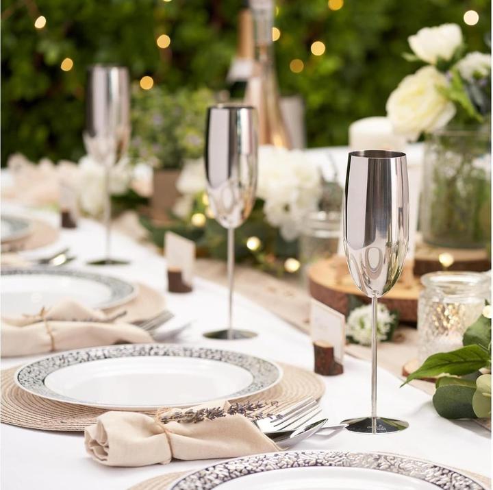 Produktbild Oak & Steel Edelstahl Sektgläser Silber 2er-Set (28.50 cl, 2 Gläser, Sektgläser)