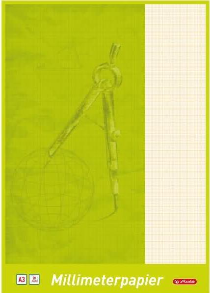 Produktbild Herlitz Millimeterpapier-Block DIN A3, 80 g/qm, 20 Blatt Lineatur: rot, holzfrei, mit 1 mm Teilung, verstär (A3, Speziallineatur, Harter Einband)