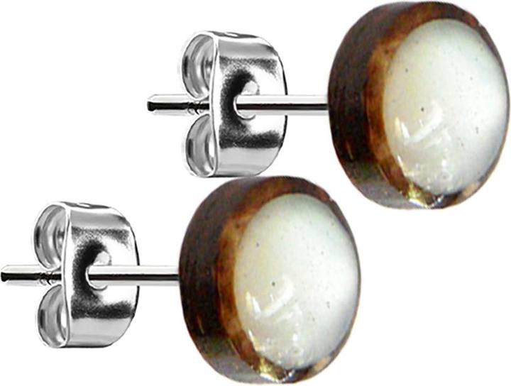 Actual product image Star Piercing Stud earrings silver plate coconut wood with mother of pearl insert (without brass, Organic, Surgical steel 316L)