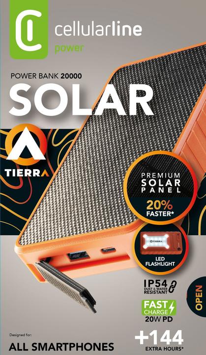 Produktbild Cellularline CELLULAR LINE Solar 20000 (20000 mAh, Power Delivery, Orange (20000 mAh, 20 W)