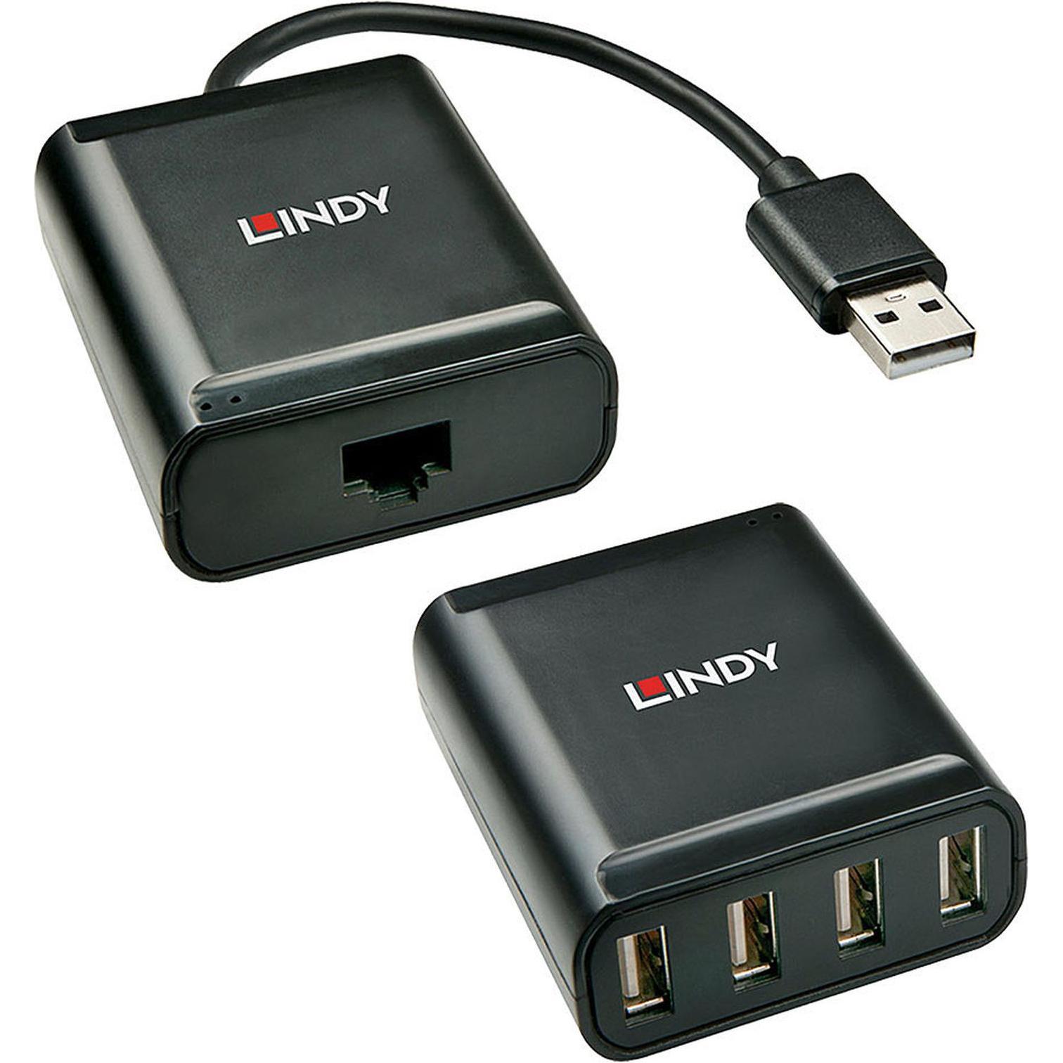 Lindy Estensore USB 2.0 Cat.5 60m 4 porte (USB-A, 4 porte), Docking station + Hub USB, Nero