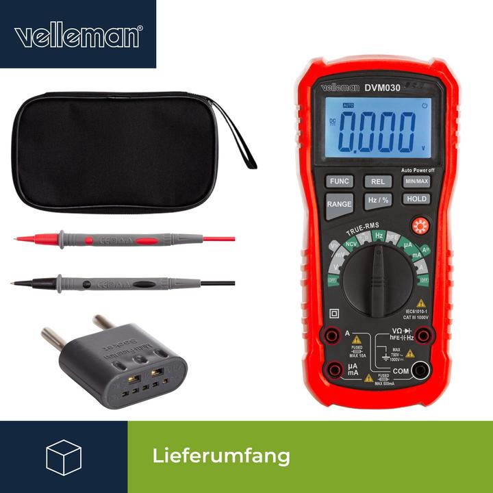 Productafbeelding Velleman Robuuste true RMS digitale multimeter met automatisch meetbereik - CAT III - 1000 V - 8 Fu (CAT III 1000V)