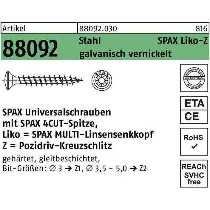 Thumbnail - Spax, Schrauben, Spanplattenschrauben LK, PZ2 3,5x16 mm (1000 Schrauben pro Stück)