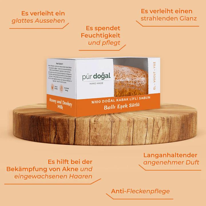 Immagine prodotto Pür Doğal 100% Natürliche Kürbisfaser Seife mit Eselmilch und Honig 130gr (Sapone duro)