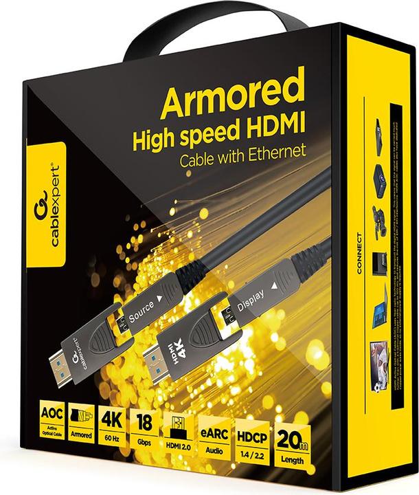 Produktbild Cablexpert GEMBIRD Aktywny kabel optyczny AOC High Speed HDMI D-A z Ethernetem AOC Armored Series 20m (20 m, HDMI, 2.0)
