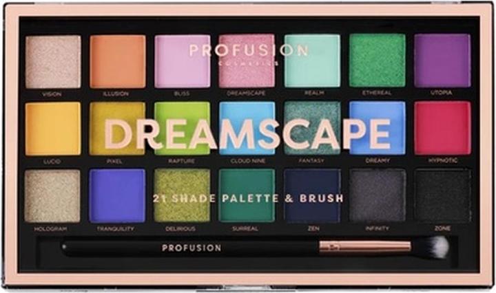 Produktbild Profusion Cosmetics Dreamscape 21 Farbtöne Palette mit Pinsel