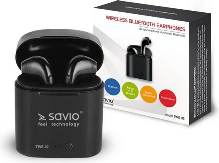 Actual product image Savio TWS-02 Wireless Bluetooth Headphones Black (No noise cancellation, 2 h, Wireless)