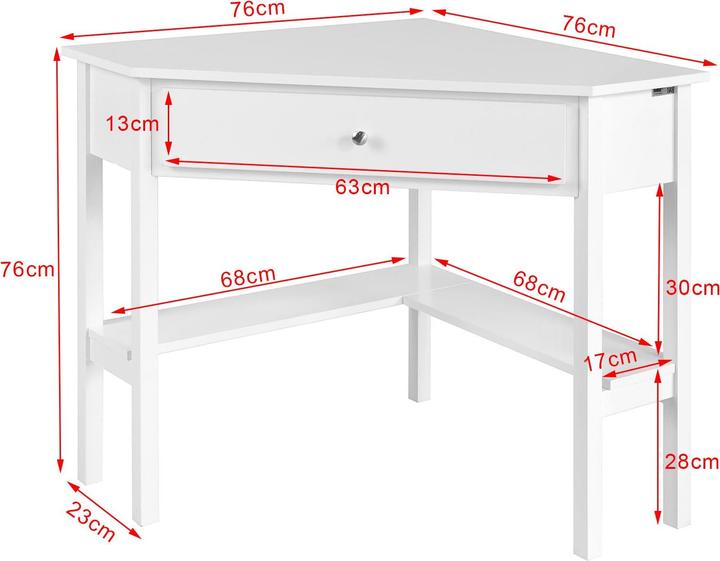 Immagine prodotto SoBuy Scrivania ad angolo con scaffale e cassetto (76 x 76 x 76 cm)
